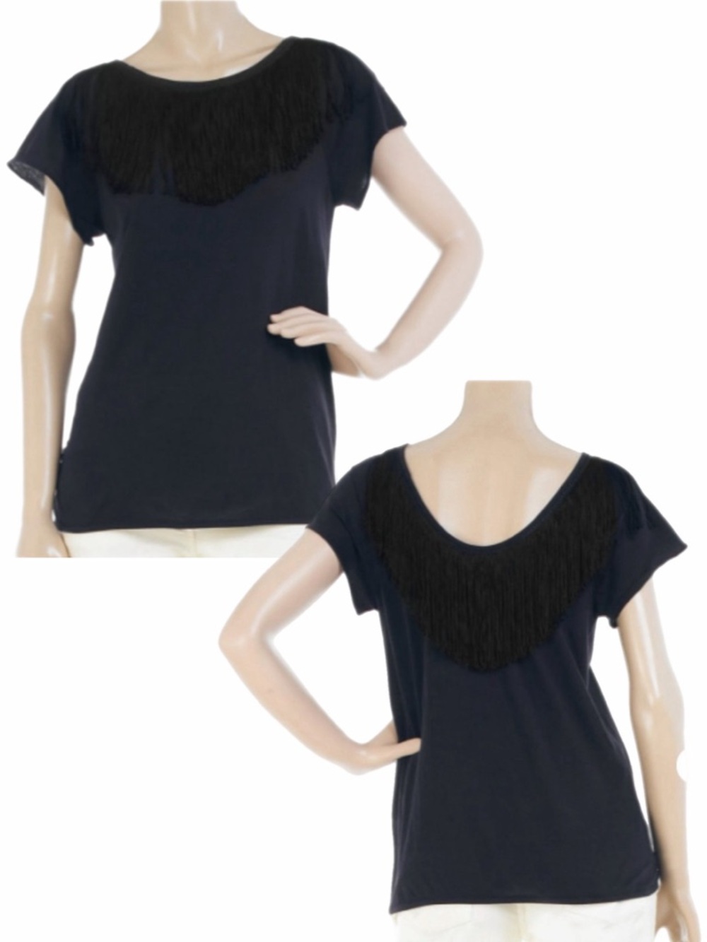 NWT 3.1 Philip Lim Navy 100% Cotton Backless Fringe Tee Shirt Top Dark Blue • S